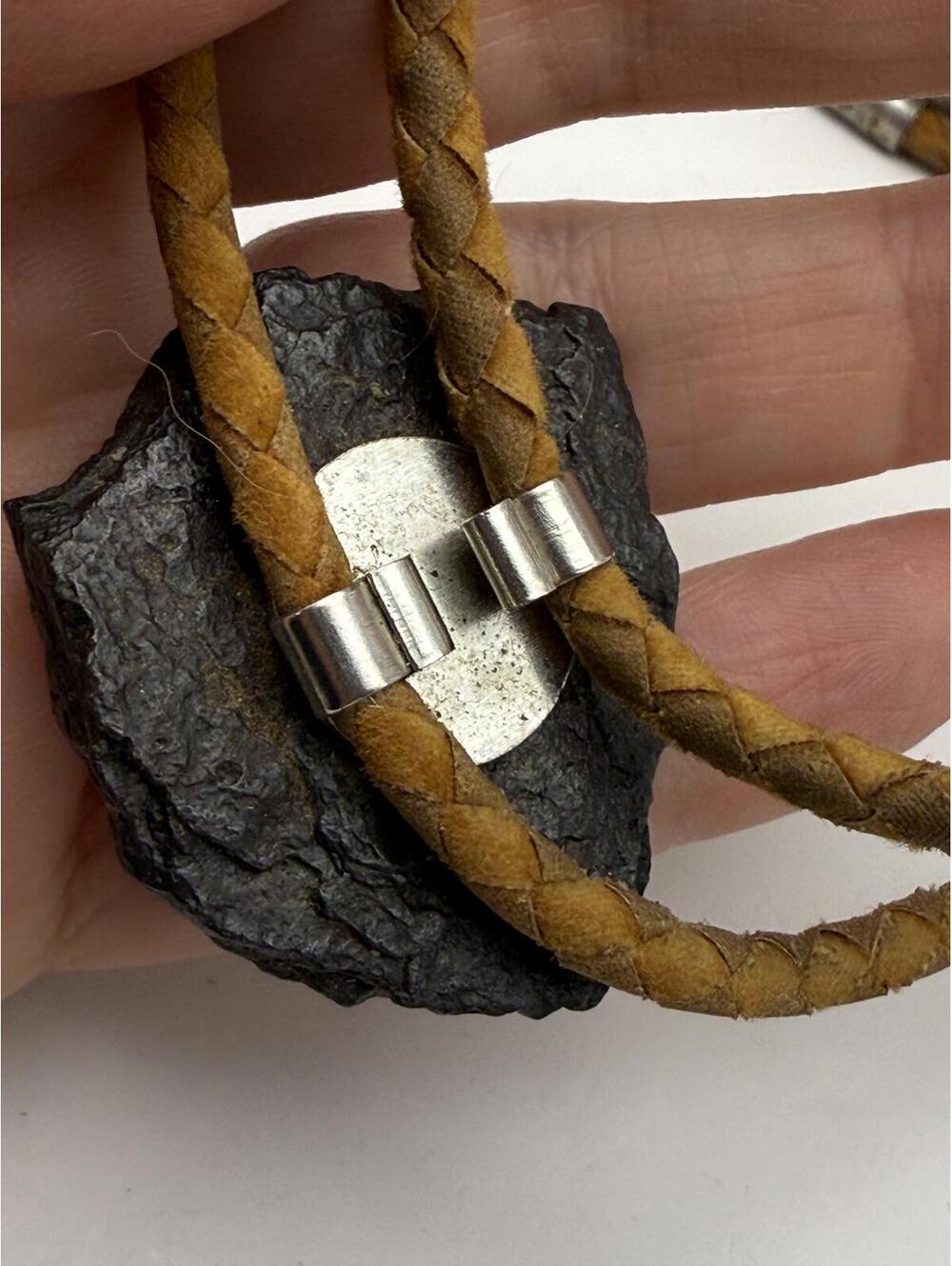 Vintage Braided Leather Bolo Tie with Black Stone Slide - Picture 7 of 7